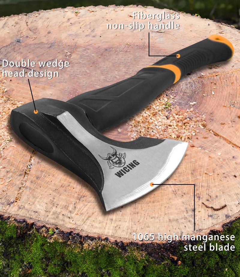 WICING Splitting Axe, 15-inch Camping Hatchet, Chopping Axe 1065 High Manganese Steel and Ergonomic Fiberglass Handle - Image 3